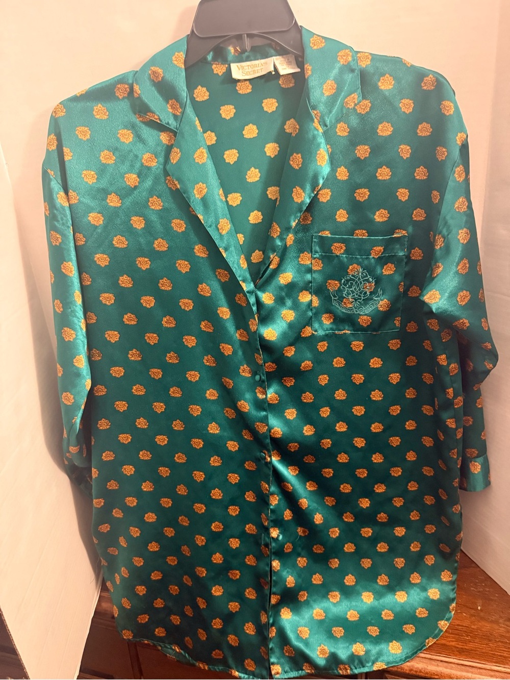 Victorias Secret Satin Pajama Oversized Shirt Dress Gold Label Crest Paisley
